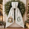 Picture of Personalized Christian Christmas Wreath Sash, Nativity Monogram Wreath Bow, Embroidered Holy Family Door Decor, Religious Christmas Gift