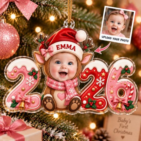 Picture of Personalized Baby Photo Christmas Ornament 2026, Custom Name Reindeer Ornament, Baby First Christmas Gift, Newborn Photo Holiday Keepsake
