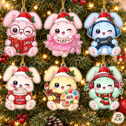 Picture of Personalized Bunny Christmas Ornament, Custom Name Rabbit Ornament, Kids Xmas Gift, Gamer Ballerina Artist Music Lover 2D Flat Decor 2026
