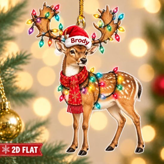 Picture of Personalized Deer Christmas Ornament, Custom Name Deer Ornament, 2D Flat Woodland Animal Xmas Decor, Deer Lover Gift, Holiday Keepsake Gift