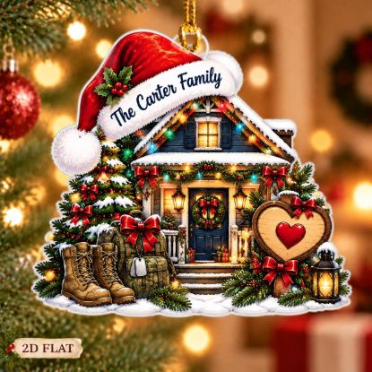 Picture of Personalized Military Family Christmas Ornament, Custom Family Name Ornament, Veteran Deployment Gift, 2D Flat Christmas Holiday Keepsake