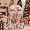 Picture of Personalized Pink Christmas Wide Leg Pants, Custom Name Snowman Pants, Women’s Holiday Pants, Pink Christmas Outfit, Gift for Her Christmas