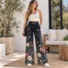 Picture of Personalized Floral Wide Leg Pants, Custom Name Botanical Pants, Women’s High Waist Tummy Control Pants, Butterfly Flower Gift for Her