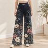 Picture of Personalized Floral Wide Leg Pants, Custom Name Botanical Pants, Women’s High Waist Tummy Control Pants, Butterfly Flower Gift for Her