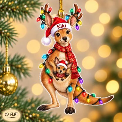 Picture of Personalized Kangaroo Christmas Ornament, Custom Name Kangaroo Mom & Baby Ornament, Australian Animal Gift, 2D Flat Holiday Keepsake 2026