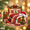 Picture of Personalized Cozy Bedroom Christmas Ornament, Custom Name Bed Ornament, Christmas Home Decor, 2D Flat Holiday Keepsake, Xmas Gift for Her