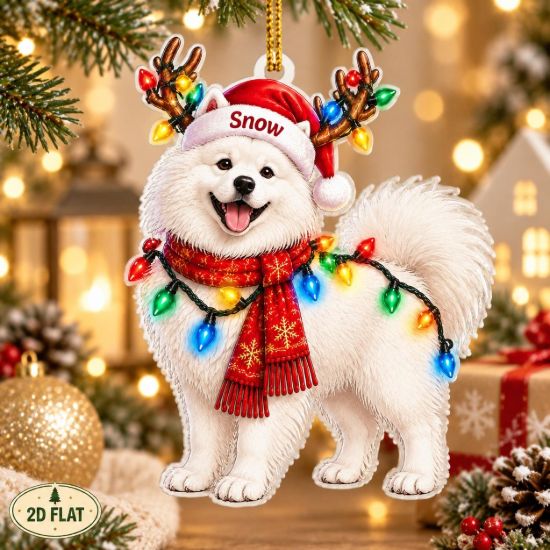 Picture of Personalized Samoyed Christmas Ornament, Custom Name Dog Ornament, Samoyed Lover Gift, 2D Flat Pet Holiday Keepsake, Xmas Ornament Decor
