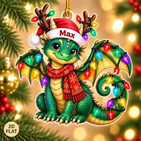 Picture of Personalized Dragon Christmas Ornament, Custom Name Dragon Ornament, Fantasy Lover Gift, Kids Christmas Gift, 2D Flat Holiday Keepsake 2026