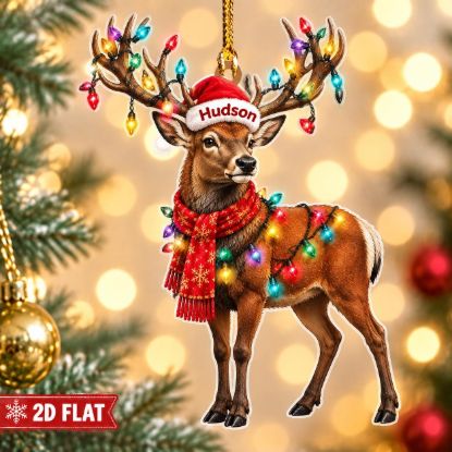 Picture of Personalized Reindeer Christmas Ornament, Custom Name Deer Ornament, Deer Lover Gift, Woodland Christmas Decor, 2D Flat Holiday Keepsake