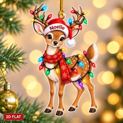 Picture of Personalized Deer Christmas Ornament, Custom Name Fawn Ornament, Reindeer Lover Gift, Woodland Animal Christmas Decor, 2D Flat Keepsake