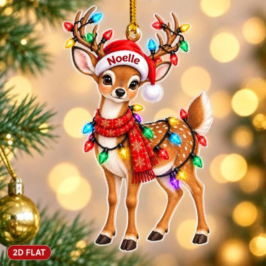 Picture of Personalized Deer Christmas Ornament, Custom Name Fawn Ornament, Reindeer Lover Gift, Woodland Animal Christmas Decor, 2D Flat Keepsake