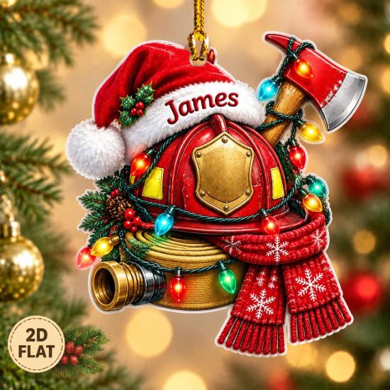Picture of Personalized Firefighter Christmas Ornament, Custom Name Fireman Helmet Ornament, Firefighter Gift, 2D Flat Christmas Holiday Keepsake 2026