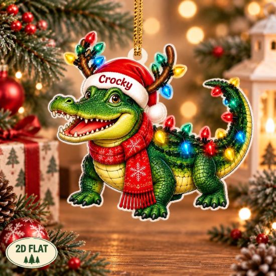 Picture of Personalized Alligator Christmas Ornament, Custom Name Crocodile Ornament, Reptile Lover Gift, 2D Flat Holiday Keepsake, Xmas Decor Gift