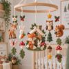 Picture of Woodland Baby Mobile, Felt Forest Crib Mobile with Fox Deer Bunny Animals, Handmade Nursery Decor, Baby Room Hanging, Baby Shower Gift