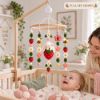 Picture of Strawberry Garden Baby Mobile, Felt Crib Mobile with Bunny Flowers, Whimsical Nursery Decor, Handmade Baby Room Hanging, Shower Gift
