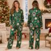 Picture of Personalized Christmas Satin Pajama Set, Green Holiday Garden PJs, Custom Name Women’s Short Sleeve Sleepwear Gift, Gift for Her Christmas