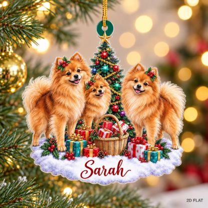 Picture of Personalized Pomeranian Ornament, Custom Dog Name Christmas Ornament, Pomeranian Lover Gift, Pet Family Keepsake, 2D Flat Christmas Decor