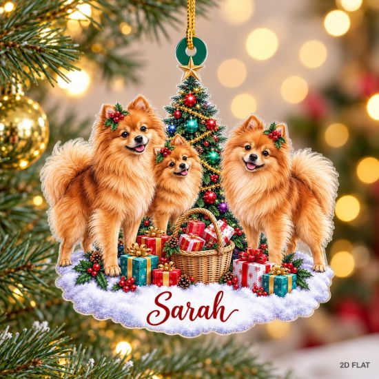 Picture of Personalized Pomeranian Ornament, Custom Dog Name Christmas Ornament, Pomeranian Lover Gift, Pet Family Keepsake, 2D Flat Christmas Decor