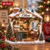 Picture of Personalized Coffee Shop Ornament, Custom Name Christmas Ornament, Coffee Lover Gift, Barista Gift, Cozy Cafe 2D Flat Holiday Xmas Decor