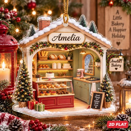 Picture of Personalized Bakery Ornament, Custom Name Baker Christmas Ornament, Bakery Owner Gift, Baking Lover Gift, 2D Flat Christmas Holiday Decor