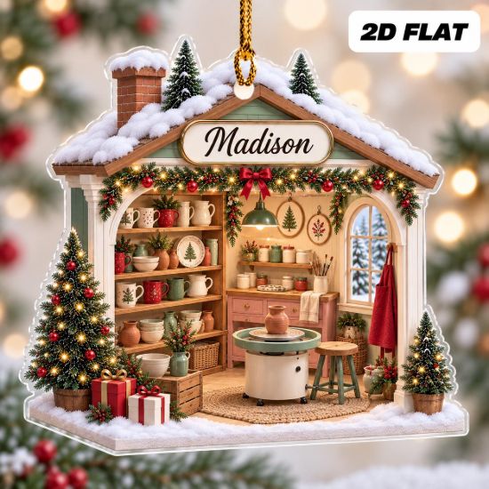 Picture of Personalized Pottery Ornament, Custom Name Pottery Studio Christmas Ornament, Potter Gift, Ceramic Artist Gift, 2D Flat Holiday Decor 2026