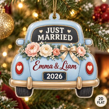 Picture of Personalized Just Married Ornament, Custom Wedding Car Christmas Ornament, Newlywed Couple Gift, First Christmas Married, 2D Flat Decor 2026