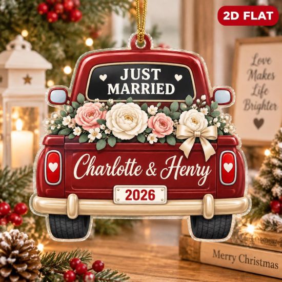 Picture of Personalized Just Married Ornament, Custom Couple Names Wedding Ornament, Newlywed Christmas Gift, Christmas Wedding Car Keepsake Gift 2026