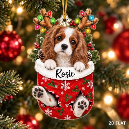 Picture of Personalized Cavalier King Charles Spaniel Ornament, Custom Dog Name Christmas Ornament, Cavalier Puppy Gift, Pet Stocking 2D Flat Decor