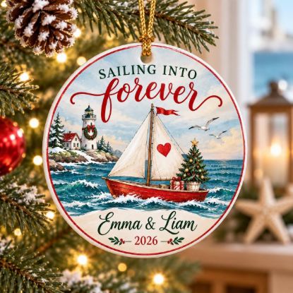 Picture of Personalized Sailing Couple Ornament, Sailing Into Forever Christmas Ornament, Custom Names Nautical Gift, Sailboat Couple Keepsake 2026