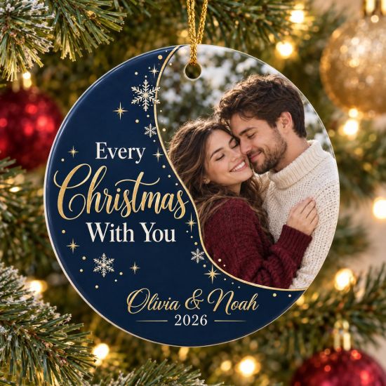 Picture of Personalized Couple Photo Christmas Ornament, Every Christmas With You, Custom Picture Names 2026, Romantic Couples Christmas Keepsake Gift