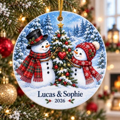 Picture of Personalized Snowman Couple Ornament 2026, Custom Christmas Ornament, Snowman Family Keepsake, Couple Name Ornament, Christmas Tree Gift