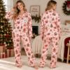 Picture of Personalized Christmas Satin Pajamas for Women, Pink Gingerbread PJ Set, Custom Name Christmas Pajamas Set, Holiday Sleepwear Gift For Her