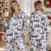Picture of Personalized Christmas Satin Pajamas for Women, Blue Winter Cardinal Short PJ Set, Custom Name Christmas Pajamas Set, Christmas Gift For Her