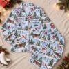 Picture of Personalized Christmas Satin Pajamas for Women, Blue Winter Cardinal Short PJ Set, Custom Name Christmas Pajamas Set, Christmas Gift For Her