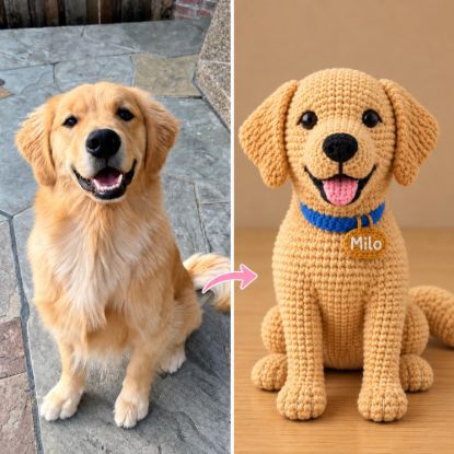 Picture of Custom Your Pet Crochet Doll From Photo, Personalized Dog Plush With Name, Look Alike Golden Retriever Replica, Pet Memorial Keepsake Gift