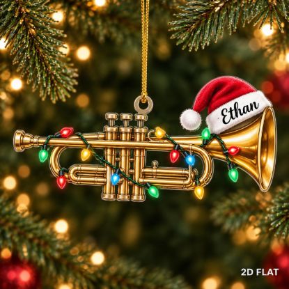 Picture of Personalized Trumpet Christmas Ornament, Custom Name Trumpet Player Gift, Musician Band Student Holiday Keepsake, 2D Flat Christmas Decor