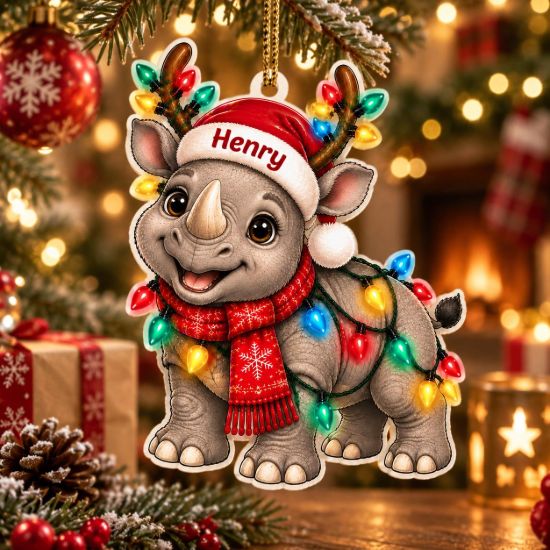 Picture of Personalized Rhino Christmas Ornament, Custom Name Rhinoceros Ornament, Rhino Lover Gift, Wildlife Christmas Keepsake, 2D Flat Decor 2026