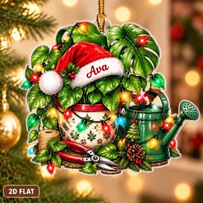 Picture of Personalized Plant Lover Christmas Ornament, Custom Name Gardener Gift, Monstera Houseplant Ornament, Gardening Holiday Keepsake 2D Flat