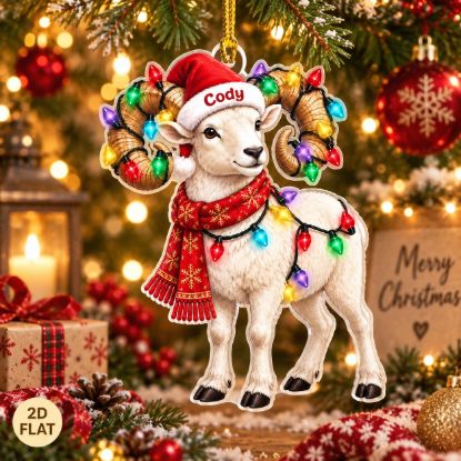 Picture of Personalized Ram Christmas Ornament, Custom Name Bighorn Sheep Ornament, Wildlife Lover Gift, Festive Animal Keepsake, 2D Flat Xmas Decor
