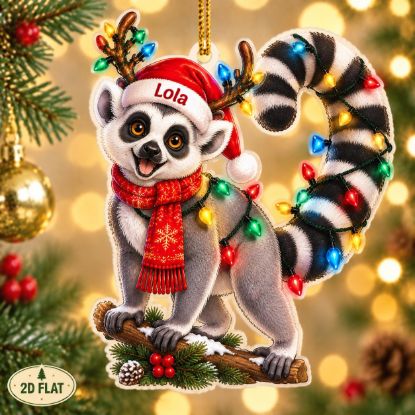 Picture of Personalized Lemur Christmas Ornament, Custom Name Lemur Ornament, Animal Lover Gift, Wildlife Christmas Keepsake, 2D Flat Holiday Decor