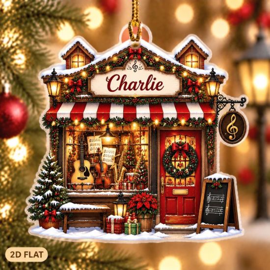 Picture of Personalized Music Christmas Ornament, Custom Name Music Shop Ornament, Musician Teacher Gift, Instrument Lover Keepsake, 2D Flat Decor 2026
