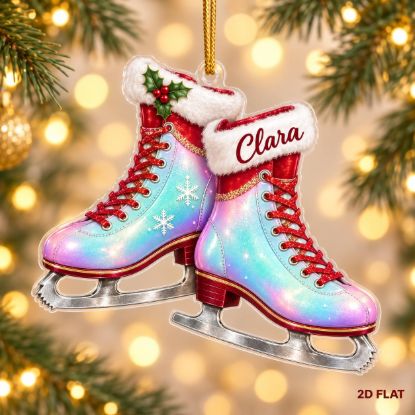 Picture of Personalized Ice Skating Christmas Ornament, Custom Name Figure Skater Gift, Ice Skate Ornament, Skating Holiday Keepsake, 2D Flat Ornament