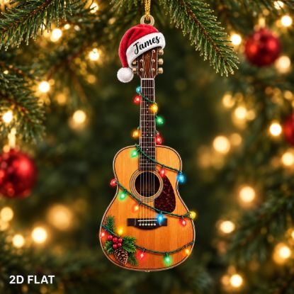 Picture of Personalized Guitar Christmas Ornament, Custom Name Acoustic Guitar Ornament, Musician Gift, Guitar Player Holiday Keepsake 2D Flat 2026