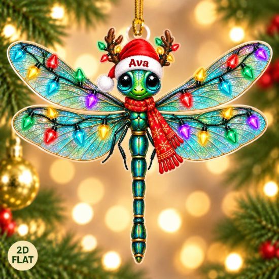 Picture of Personalized Dragonfly Christmas Ornament, Custom Name Dragonfly Gift, Nature Lover Ornament, Garden Lover Holiday Keepsake 2D Flat Ornament