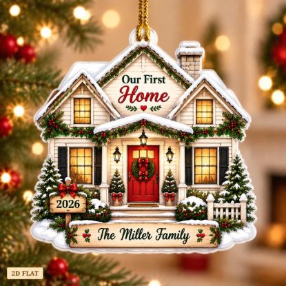 Picture of Personalized First Home Christmas Ornament 2026, Custom Family Name New Home Ornament, Housewarming Gift, New Homeowner Keepsake 2D Flat