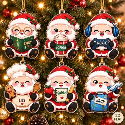 Picture of Personalized Santa Christmas Ornament, Custom Name Santa Gift, Teacher Gamer Baker Reader Travel Ornament, 2D Flat Xmas Holiday Keepsake
