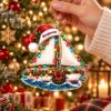Picture of Personalized Sailboat Christmas Ornament, Custom Name Sailing Boat Ornament, Sailor Gift, Nautical Holiday Keepsake, 2D Flat Christmas Decor