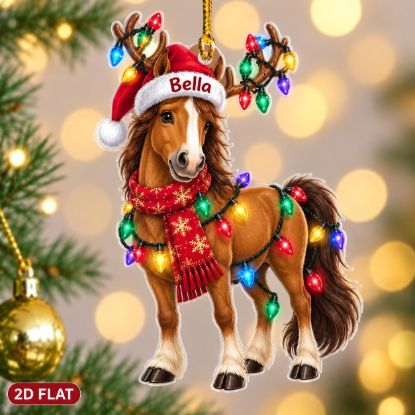 Picture of Personalized Horse Christmas Ornament, Custom Name Horse Lover Gift, Equestrian Christmas Decor, Cowgirl Rider Keepsake, 2D Flat Ornament
