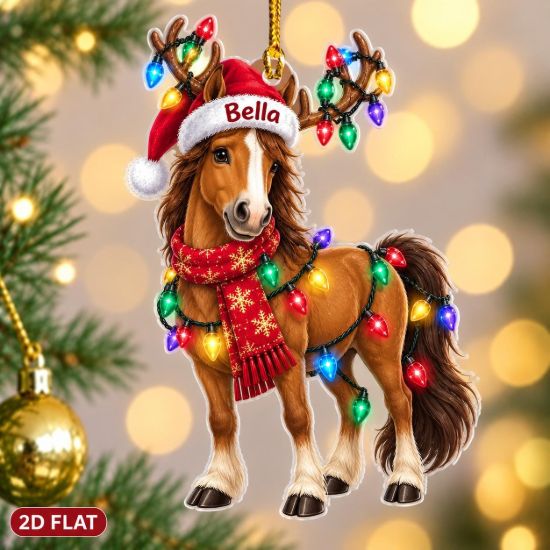 Picture of Personalized Horse Christmas Ornament, Custom Name Horse Lover Gift, Equestrian Christmas Decor, Cowgirl Rider Keepsake, 2D Flat Ornament