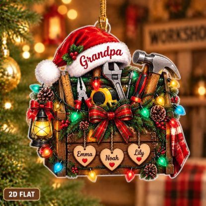 Picture of Personalized Grandpa Christmas Ornament, Custom Grandkids Names Handyman Tool Box Ornament, Grandpa Gift From Grandchildren 2D Flat Keepsake